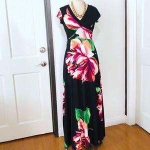 Olivia Mathews Floral V Neck Maxi Dress